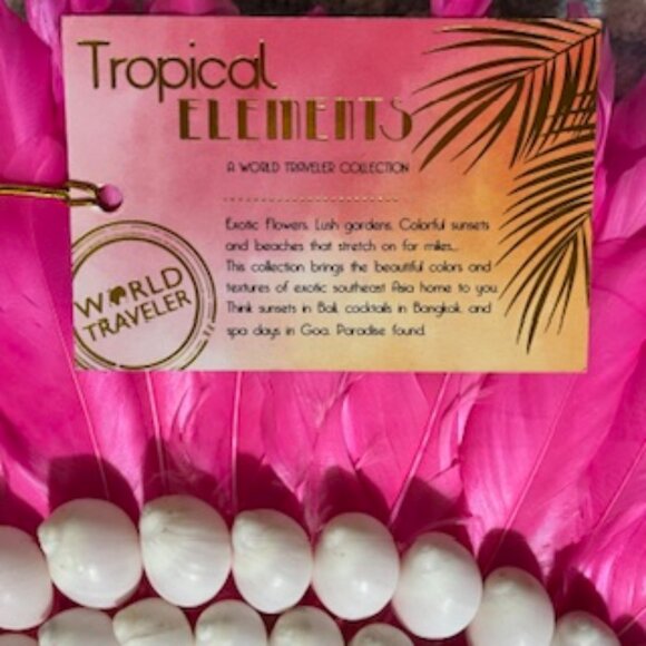 🧡3/15 NWT Tropical Elements Pink Feather Shells Round Wall Mirror Decor - Picture 5 of 7